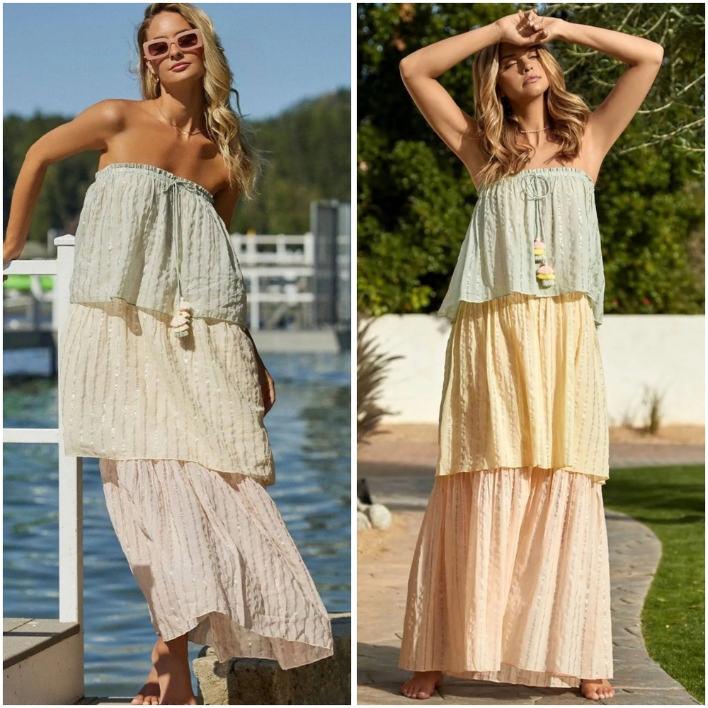 PQ Swim Golden Hour Briar Dress Green Yellow Peach Metallic M/L